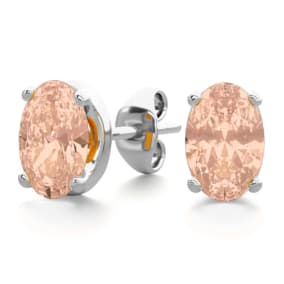 3/4 Carat Oval Shape Morganite Earrings Studs In Sterling Silver