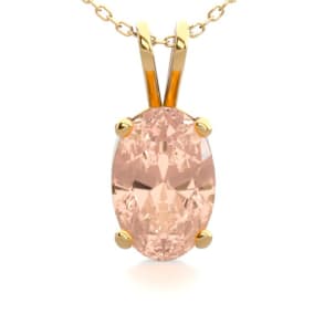 1/2 Carat Oval Shape Morganite Necklace In 14K Yellow Gold Over Sterling Silver With 18 Inch Chain