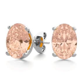 1-1/4 Carat Oval Shape Morganite Earrings Studs In Sterling Silver