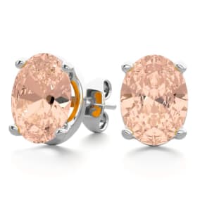 2 Carat Oval Shape Morganite Earrings Studs In Sterling Silver