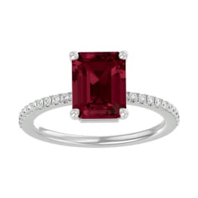 2 Carat Garnet and Diamond Ring In 14 Karat White Gold