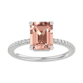 1-1/2 Carat Morganite and Diamond Ring In 14 Karat White Gold