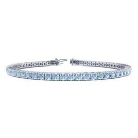 6.5 Inch 3 1/2 Carat Aquamarine Tennis Bracelet In 14K White Gold