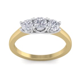 1 Carat Natural Three Diamond Ring In 14 Karat Yellow Gold