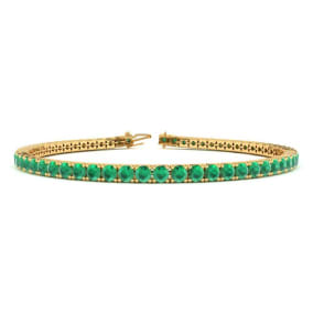 4 1/4 Carat Emerald Tennis Bracelet In 14 Karat Yellow Gold, 6 1/2 Inches