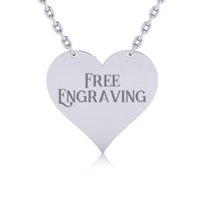 Sterling Silver Heart Necklace With Free Custom Engraving, 18 Inches