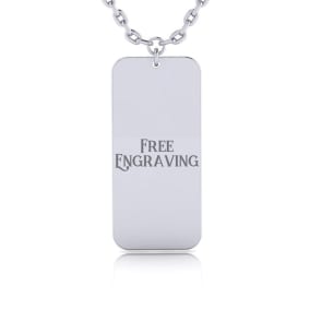 Sterling Silver Rectangular Tag Necklace With Free Custom Engraving, 18 Inches