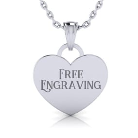 Sterling Silver Heart Tag Necklace With Free Custom Engraving, 18 Inches