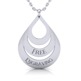 Sterling Silver Triple Teardrop Necklace With Free Custom Engraving, 18 Inches