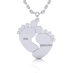 Sterling Silver Footprint Necklace With Free Custom Engraving, 18 Inches
