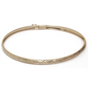 10K Yellow Gold Flexible Bangle Bracelet With Filigree Design, 8 Inches
