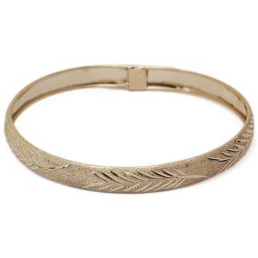 10K Yellow Gold Flexible Bangle Bracelet With Leaf Design, 7 Inches
