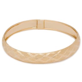 10K Yellow Gold Flexible Bangle Bracelet With Argyle Diamond Cut Design, 7 Inches
