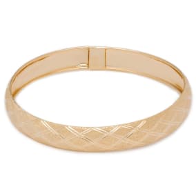 10K Yellow Gold Flexible Bangle Bracelet With Argyle Diamond Cut Design, 8 Inches