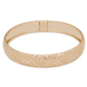 10K Yellow Gold Flexible Bangle Bracelet With Double X Diamond Cut Design, 7 Inches