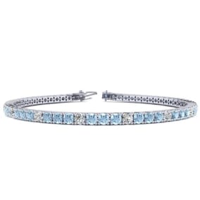 Aquamarine Bracelet: Aquamarine Jewelry: 3 1/2 Carat Aquamarine And Diamond Graduated Tennis Bracelet In 14 Karat White Gold, 6 Inches