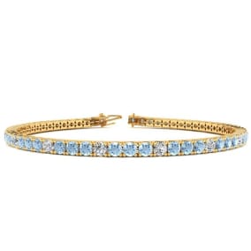 Aquamarine Bracelet: Aquamarine Jewelry: 3 1/2 Carat Aquamarine And Diamond Graduated Tennis Bracelet In 14 Karat Yellow Gold, 6 Inches