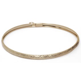 10K Yellow Gold Flexible Bangle Bracelet With Filigree Design, Available in 7 and 8 Inch Lengths
