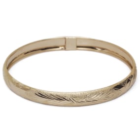 10K Yellow Gold Flexible Bangle Bracelet With Classic Diamond Cut Design, Available in 7 and 8 Inch Lengths
