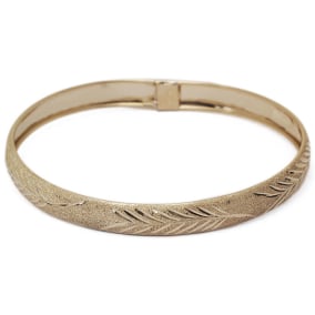10K Yellow Gold Flexible Bangle Bracelet With Leaf Design, Available in 7 and 8 Inch Lengths
