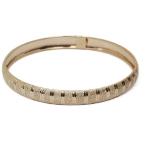 10K Yellow Gold Flexible Bangle Bracelet With Unique Diamond Cut Design, Available in 7 and 8 Inch Lengths
