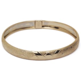 10K Yellow Gold Flexible Bangle Bracelet With Brushed and Polished Diamond Cut Design, Available in 7 and 8 Inch Lengths
