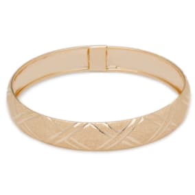 10K Yellow Gold Flexible Bangle Bracelet With Double X Diamond Cut Design, Available in 7 and 8 Inch Lengths
