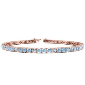 Aquamarine Bracelet: Aquamarine Jewelry: 3 1/2 Carat Aquamarine And Diamond Graduated Tennis Bracelet In 14 Karat Rose Gold, 6 Inches