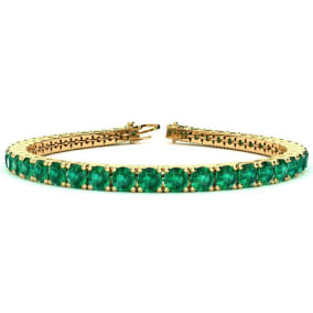 10 3/4 Carat Emerald Tennis Bracelet In 14 Karat Yellow Gold, 6 1/2 Inches