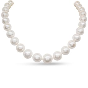 18 Inch 12mm AA Hand Knotted Pearl Necklace, 14k Yellow Gold Clasp
