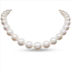 17 Inch 12mm AA Hand Knotted Pearl Necklace, 14k Yellow Gold Clasp
