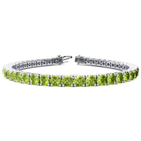 9 3/4 Carat Peridot Tennis Bracelet In 14 Karat White Gold Available In 6-9 Inch Lengths