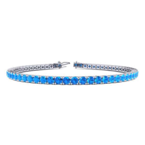 5 1/4 Carat Blue Topaz Tennis Bracelet In 14 Karat White Gold, 7 Inches