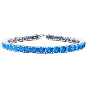 10 3/4 Carat Blue Topaz Tennis Bracelet In 14 Karat White Gold, 6 1/2 Inches