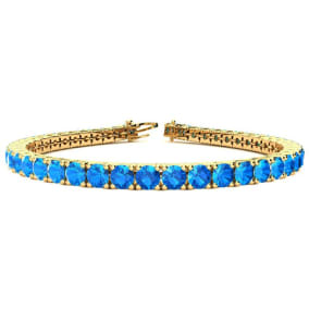 11 1/2 Carat Blue Topaz Tennis Bracelet In 14 Karat Yellow Gold, 7 Inches