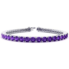 11 3/4 Carat Amethyst Tennis Bracelet In 14 Karat White Gold, 9 Inches