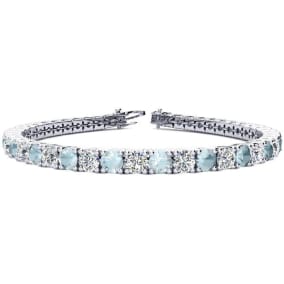 Aquamarine Bracelet: Aquamarine Jewelry: 7 Carat Aquamarine and Diamond Tennis Bracelet In 14 Karat White Gold, 6 Inches