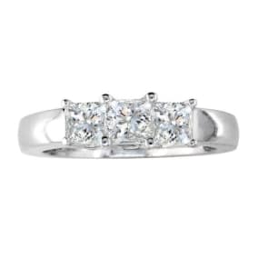 1 1/2ct Natural Princess Three Diamond Ring in 14k White Gold. Closeout 