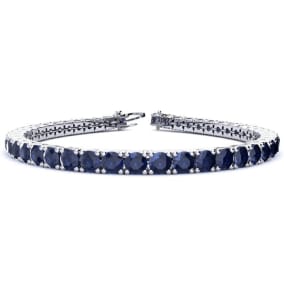 13 3/4 Carat Sapphire Tennis Bracelet In 14 Karat White Gold Available In 6-9 Inch Lengths