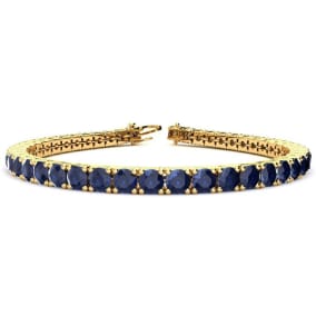 13 3/4 Carat Sapphire Tennis Bracelet In 14 Karat Yellow Gold Available In 6-9 Inch Lengths