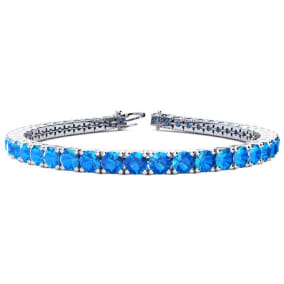 12 1/4 Carat Blue Topaz Tennis Bracelet In 14 Karat White Gold Available In 6-9 Inch Lengths