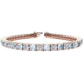 Aquamarine Bracelet: Aquamarine Jewelry: 7 Carat Aquamarine and Diamond Tennis Bracelet In 14 Karat Rose Gol, 6 Inches