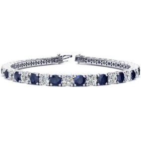 11 3/4 Carat Sapphire and Diamond Tennis Bracelet In 14 Karat White Gold, 7 1/2 Inches