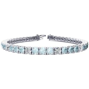 Aquamarine Bracelet: Aquamarine Jewelry: 6 1/2 Carat Aquamarine and Diamond Alternating Tennis Bracelet In 14 Karat White Gold, 6 Inches