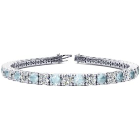 8 3/4 Carat Aquamarine and Diamond Tennis Bracelet In 14 Karat White Gold Available In 6-9 Inch Lengths