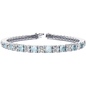 Aquamarine Bracelet: Aquamarine Jewelry: 8 3/4 Carat Aquamarine and Diamond Tennis Bracelet In 14 Karat White Gold Available In 6-9 Inch Lengths