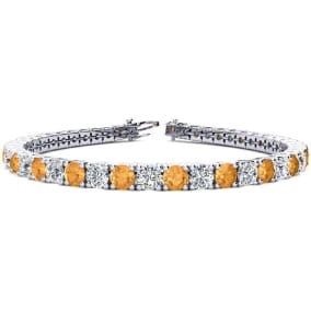 9 3/4 Carat Citrine and Diamond Tennis Bracelet In 14 Karat White Gold Available In 6-9 Inch Lengths