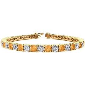 9 3/4 Carat Citrine and Diamond Tennis Bracelet In 14 Karat Yellow Gold Available In 6-9 Inch Lengths