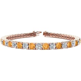 9 3/4 Carat Citrine and Diamond Tennis Bracelet In 14 Karat Rose Gold Available In 6-9 Inch Lengths