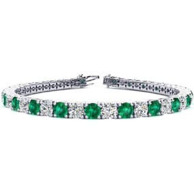 11 Carat Emerald and Diamond Tennis Bracelet In 14 Karat White Gold Available In 6-9 Inch Lengths